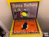 Signs - 2 - 1929 Santa Barbara Brand label sign Johnston Fruit Co. & American Maid Western Litho