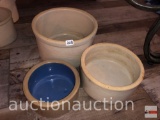 Crocks - 3 stoneware, 1 blue