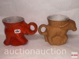 Frankoma pottery - 2 - mugs, red 1969 Nixon Agnew GOP republican elephant and 1980 democrat donkey