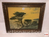 Artwork - vintage print, The Knapp Co. Inc. Cypress trees by the sea, framed