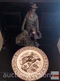 Statue - metal ware hollow cowboy statue and The Holmen Co. authentic cattle Brand design plate