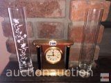 Howard Miller clock and 2 glass cylinder vases