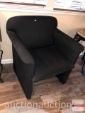 Chair - Black fabric upholstered armed chair