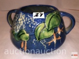 Roseville Pottery - 1938 Fuchsia double handled jardiniere #346-4, blue, 4