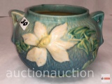 Roseville Pottery - 1944 White Clematis jardiniere vase #455-4, blue