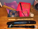 Music - Kingsley Recorder, wooden Hawaii flute, drum sticks, music, train whistle