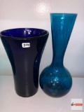 Art Glass - 2 blue, lg. dark blue one is hand blown