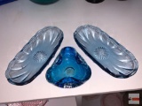Glassware - 3 items - art glass ashtray and 2 oval serving dishes