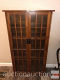 Furniture - Mission styled oak display cabinet, 5 shelves, 2 door, 26