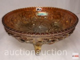 Carnival Glass - Marigold, Imperial Luster rose, triple footed round candy dish
