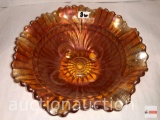 Carnival Glass - marigold scalloped rim bowl, raised base