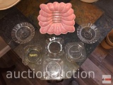 Ashtrays - 7 - some casino advertisement, 1 pink USA pottery