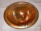 Carnival Glass - marigold serving bowl, raised base, banded design