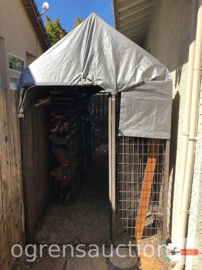 Animal cage w/door, made roof w/PVC pipe & tarp