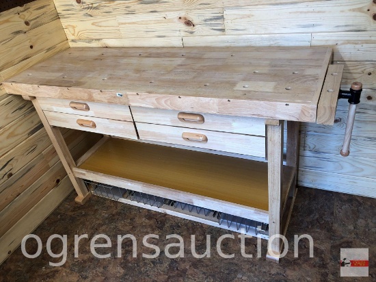 Tools - Workbench cabinet, 64"wx20"dx34"h, 4 drawers, 4 wire basket pull out base, vise on end