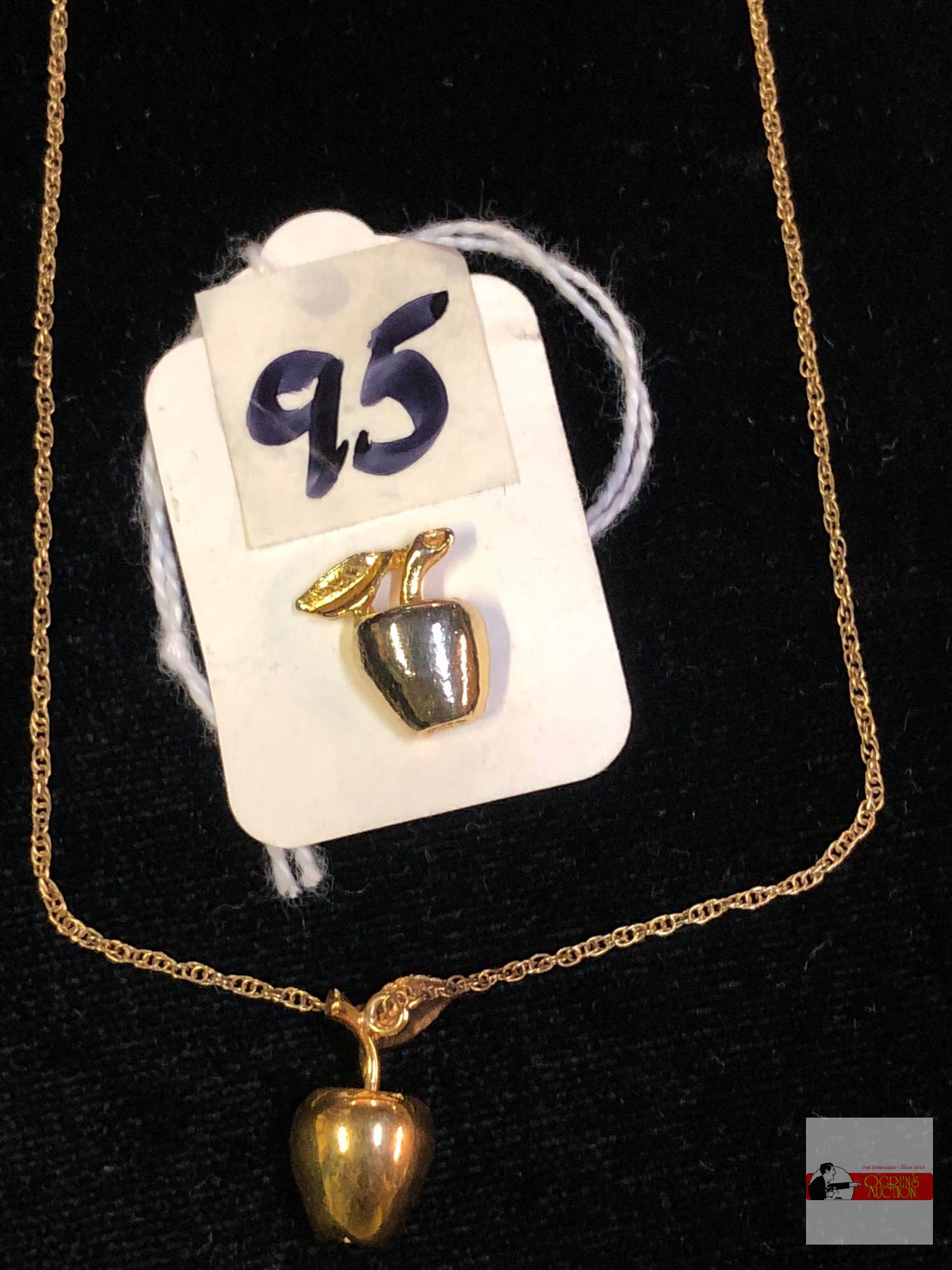 Jewelry - Krementz Necklace w/ apple pendant and | Proxibid