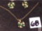 Jewelry - Demi-Parure jewelry set, necklace w/pendant w/matching earrings, clear & green stones