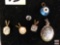 Jewelry - Pendants, 5 pendants and 1 loose solitaire stone (1 locket, 1 pearl, 1 art glass)