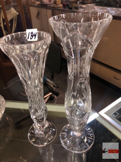 Glassware - 2 bud vases, 9"h and 10"h