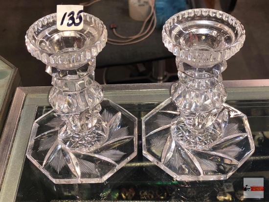 Glassware - Pair candlesticks 4.5"hx3.5"w