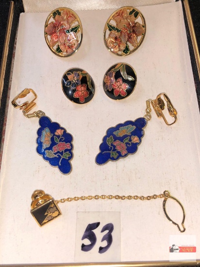 Jewelry - Cloisonnne' brooches, earrings, tie tack