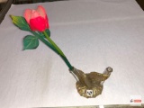 Carnival Glass - Pencil/pen holder, double and wooden rose