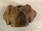 Chocolate slag glass dog mug, Greentown Glass Society 1973