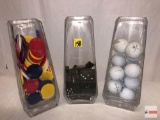 Vases - 3 - Pier 1 Imports glass vases with contents, poker chips, dominoes, golf balls, 10