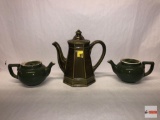 Kitchen ware - 3 - Pfaltzgraff green coffee pot/teapot & 2 Hall restaurant ware green single teapots