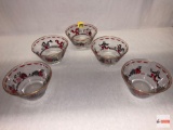 Glassware - 5 gold rimmed nut dishes, clown motif