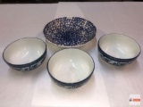 Dish ware - 4 items - 3 Dansk Ceylon Bowls blue/white, 1 La Primula dish made in Italy