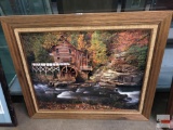 Artwork - Decor print, vintage mill in autumn colors, wood framed