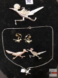 Jewelry - Roadrunner parure set - pendant, necklace, brooches, earrings