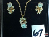 Jewelry - Demi-parure set, Necklace w/ pendant w/matching earrings clear stones