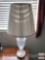 Table lamp - patterned glass, pleated shade, 13