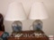 Table Lamps - pr. glass ginger jar lamps with blue floral arraingements, pleated shades, 13