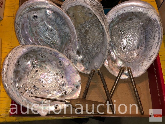 Shells - Abalone shells and nut crackers and pick
