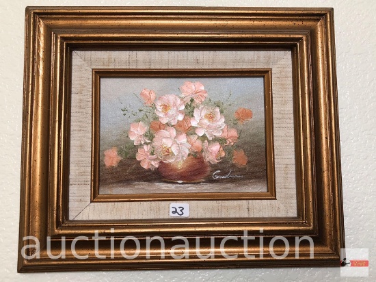 Artwork - Floral print, wooden framed and matted, 12.5"wx10.d"hx1.5"d