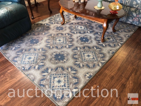 Rug - Living Colors area rug, bound, blue/white, geometric design 60"x79"