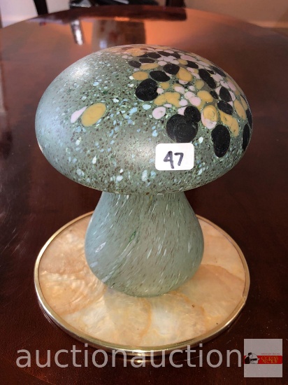 Art glass - Handmade Boda mushroom paperweight, Sweden, 5"wx6"h