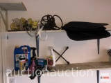 Garage misc. cleaners, floor mats, tire iron, nylon rope