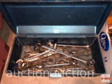 Tools - wrenches, boxed end, opened end and metal tool box