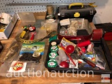 Fishing - Tackle, hooks, bobbers, line, bait, weights, lures, compass, stringers, tackle box