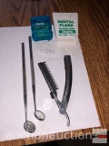 Straight razor and misc dental tools and floss