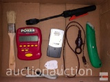 Doberman security, electronic poker, clip on light, box cutter
