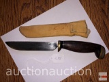 Handcrafted knife w/handmade elk leather sheath