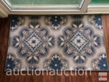 Rug - Living Colors door rug, bound, blue/white, geometric design 45