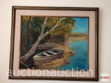 Artwork - Framed & matted, river/rowboat scene, 36