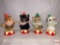 Figurines - 4 Josef Originals, felt covered circus animals, monkey, bear, tiger, dog