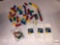 Toys - misc. mini plastic train cars, Warriors 1992-93 season tickets, 1958 Snoopy hair clip, doll